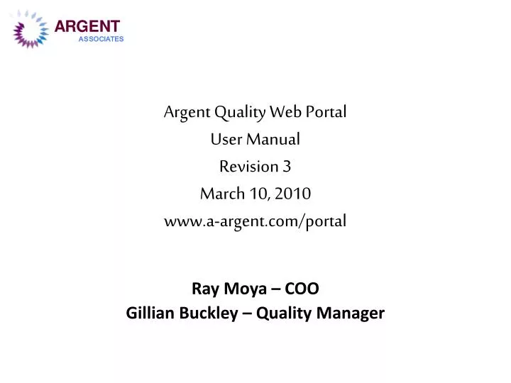 argent quality web portal user manual revision 3 march 10 2010 www a argent com portal