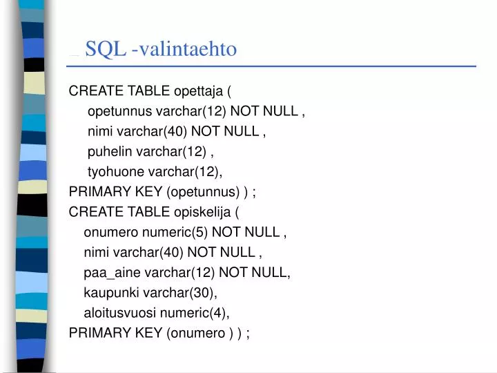 do not print this document sql valintaehto