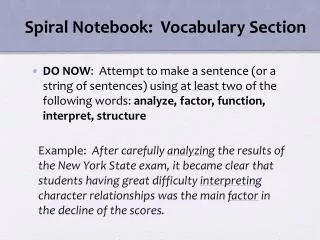Spiral Notebook: Vocabulary Section