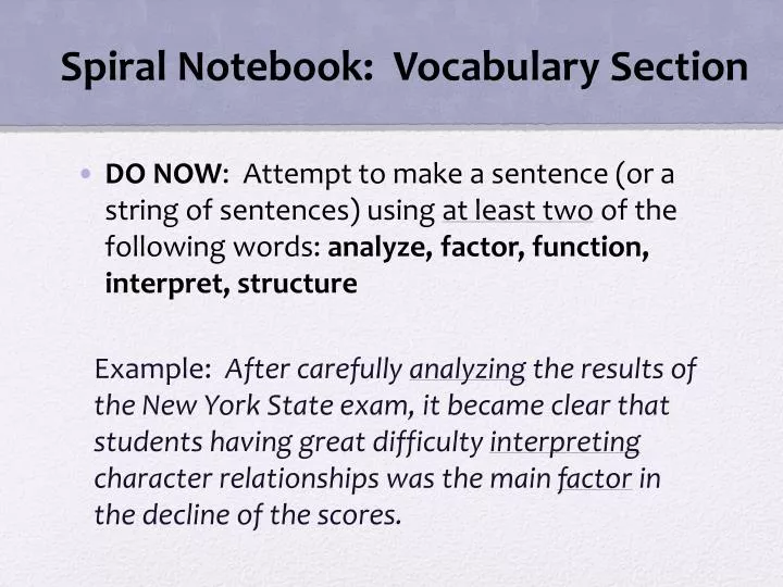 spiral notebook vocabulary section