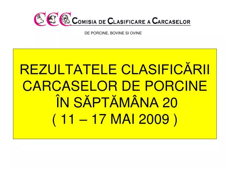 rezultatele clasific rii carcase lor de porcine n s pt m na 20 11 17 mai 2009