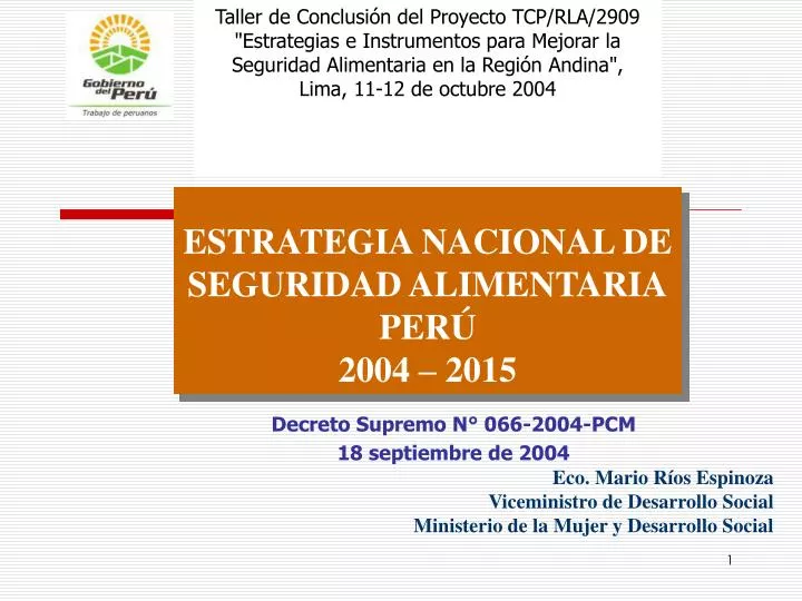 estrategia nacional de seguridad alimentaria per 2004 2015