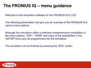 The FRONIUS IG – menu guidance