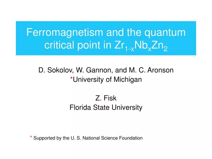 ferromagnetism and the quantum critical point in zr 1 x nb x zn 2
