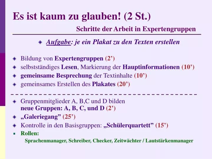 es ist kaum zu glauben 2 st schritte der arbeit in expertengruppen