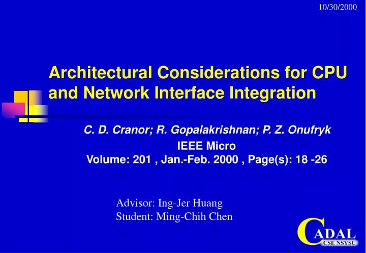 architectural considerations for cpu and network interface integration