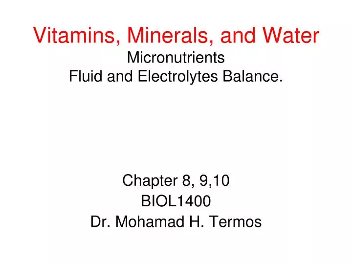 vitamins minerals and water micronutrients fluid and electrolytes balance