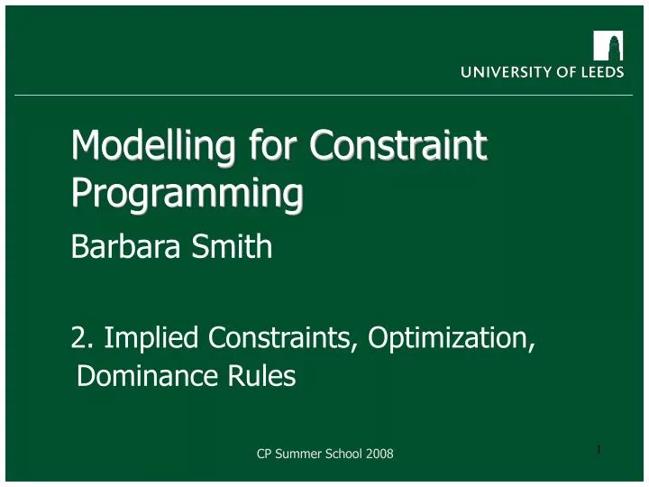 modelling for constraint programming