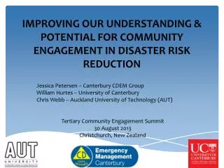 IMPROVING OUR UNDERSTANDING &amp; POTENTIAL FOR COMMUNITY ENGAGEMENT IN DISASTER RISK REDUCTION
