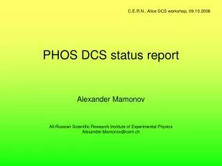 PHOS DCS status report