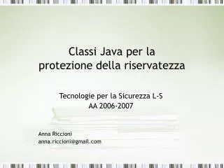 Classi Java per la protezione della riservatezza