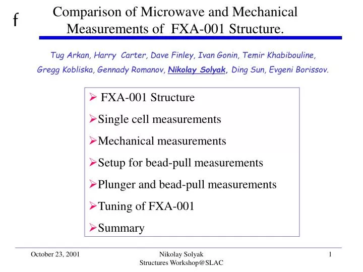 comparison of microwave and mechanical measurements of fxa 001 structure