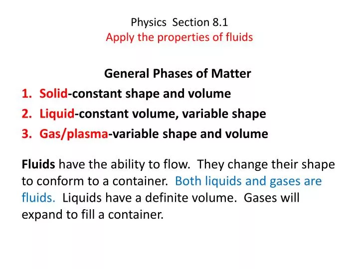 physics section 8 1 apply the properties of fluids