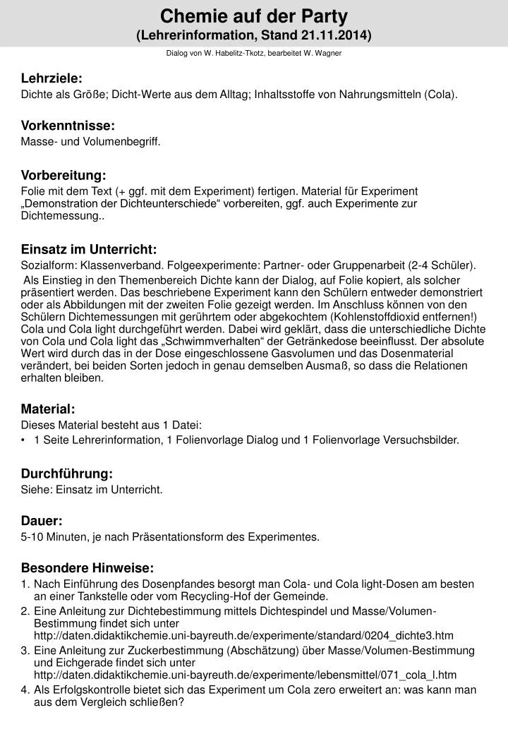 chemie auf der party lehrerinformation stand 21 11 2014