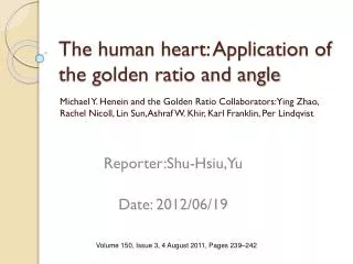 The human heart: Application of the golden ratio and angle