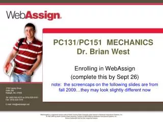PC131/PC151 MECHANICS Dr. Brian West