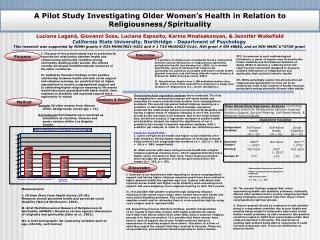A Pilot Study Investigating Older Women’s Health in Relation to Religiousness/Spirituality