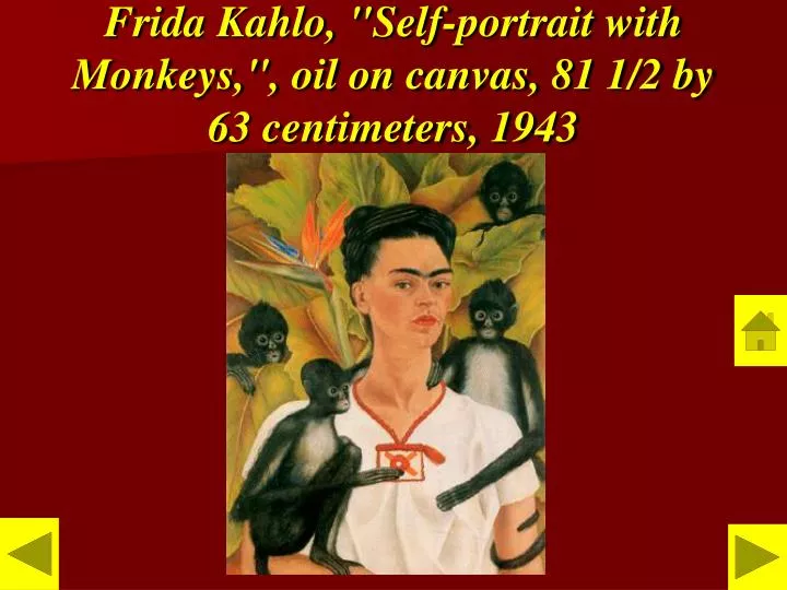frida kahlo self portrait with monkeys oil on canvas 81 1 2 by 63 centimeters 1943