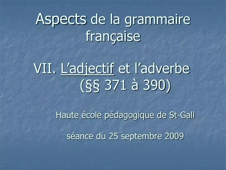 aspects de la grammaire fran aise