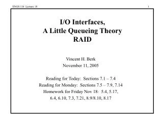 I/O Interfaces, A Little Queueing Theory RAID