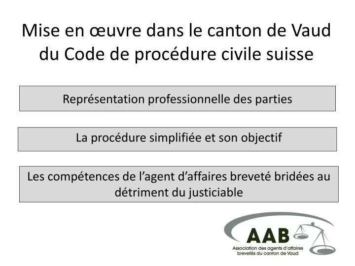 mise en uvre dans le canton de vaud du code de proc dure civile suiss e