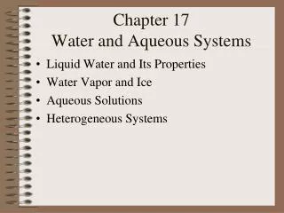 Chapter 17 Water and Aqueous Systems