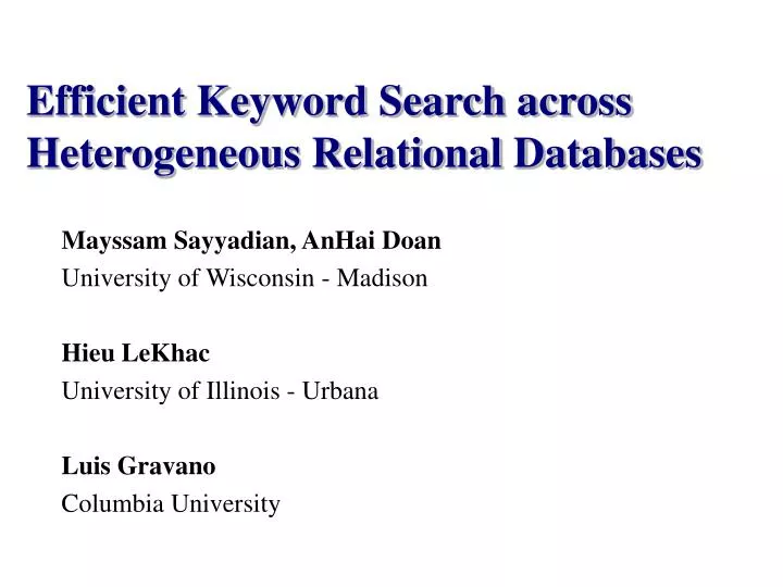 efficient keyword search across heterogeneous relational databases