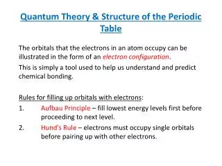 Quantum Theory &amp; Structure of the Periodic Table