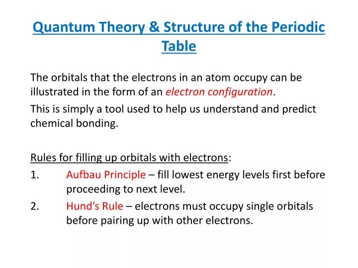 quantum theory structure of the periodic table