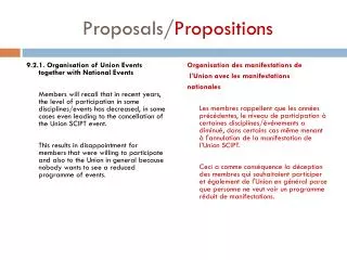 Proposals/ Propositions