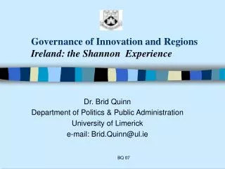 Governance of Innovation and Regions Ireland: the Shannon Experience