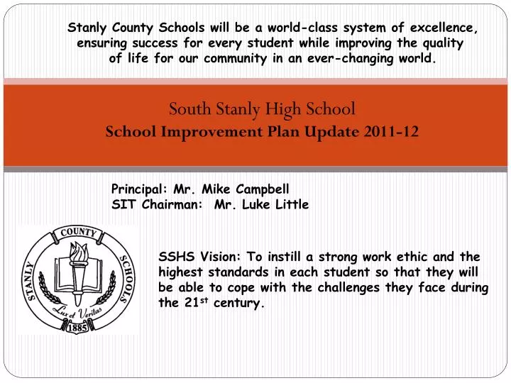 south stanly high school school improvement plan update 2011 12