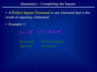 Quadratics – Completing the Square