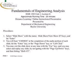 Fundamentals of Engineering Analysis EGR 1302 Unit 1, Lecture G