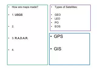 How are maps made? 1. USGS 2. 3. R.A.D.A.R. 4.