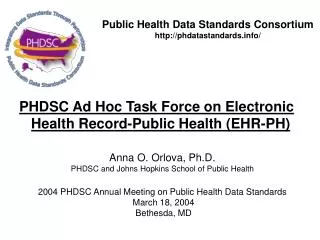 PHDSC Ad Hoc Task Force on Electronic Health Record-Public Health (EHR-PH)
