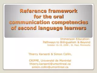 Reference framework for the oral communication competencies of second language learners
