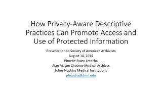 How Privacy-Aware Descriptive Practices Can Promote Access and Use of Protected Information