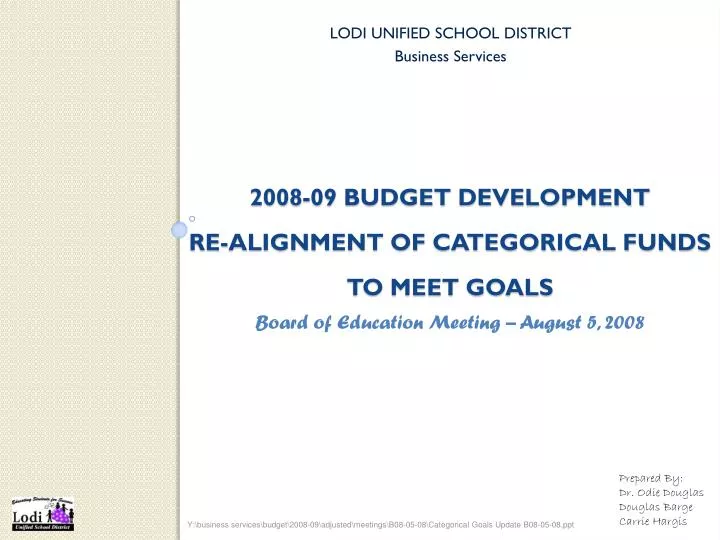 2008 09 budget development re alignment of categorical funds to meet goals