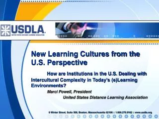 New Learning Cultures from the U.S. Perspective