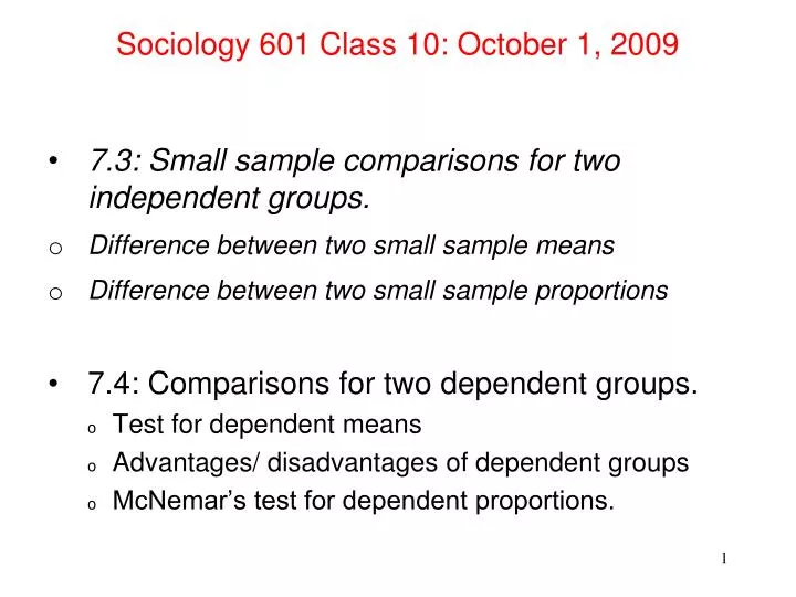 sociology 601 class 10 october 1 2009