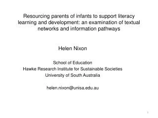 Helen Nixon School of Education Hawke Research Institute for Sustainable Societies