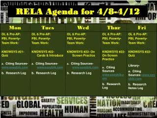 RELA Agenda for 4/8-4/12