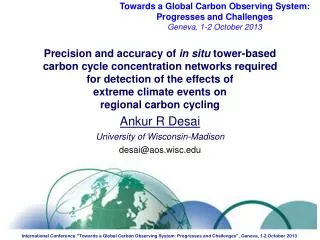 Towards a Global Carbon Observing System: Progresses and Challenges Geneva , 1-2 October 2013