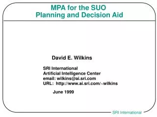 MPA for the SUO Planning and Decision Aid