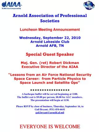 Arnold Association of Professional Societies Luncheon Meeting Announcement
