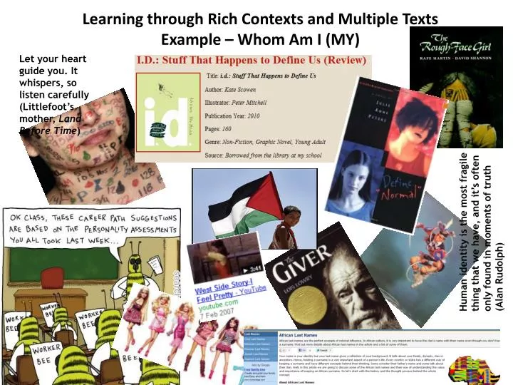learning through rich contexts and multiple texts example whom am i my