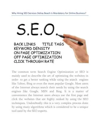 Why Hiring SEO Services Delray Beach Is Mandatory For Online