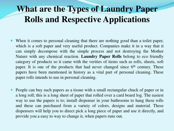 what are the types of laundry paper rolls and respective applications