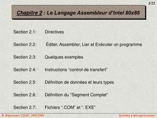 Chapitre 2 : Le Langage Assembleur d’Intel 80x86